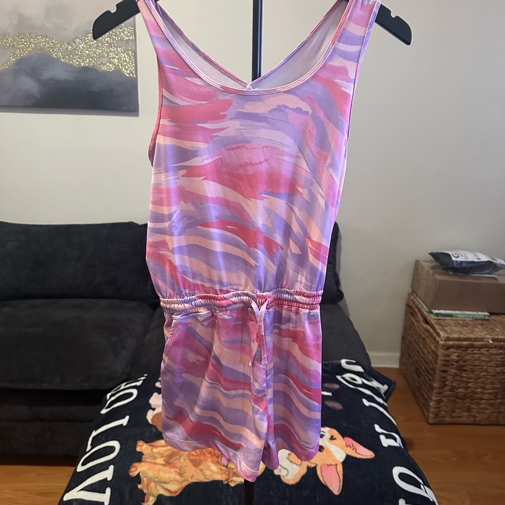 ID Ideology Kid's Girl's Pink Brush Stroke Crewneck Romper Size L With Pockets